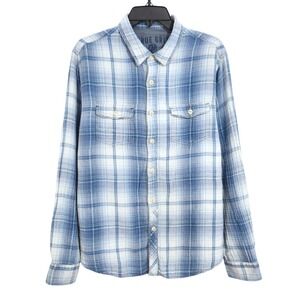 True Grit Double Weave Cotton Gauze Button Up Shirt Mens XL Blue White Plaid
